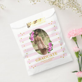 Pink Roses Striped Graduation Brunch Bedankzakje