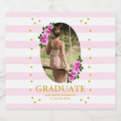 Pink Roses Striped Graduation Brunch Bier Etiket (Enkel label)