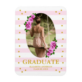 Pink Roses Striped Graduation Brunch Magneet