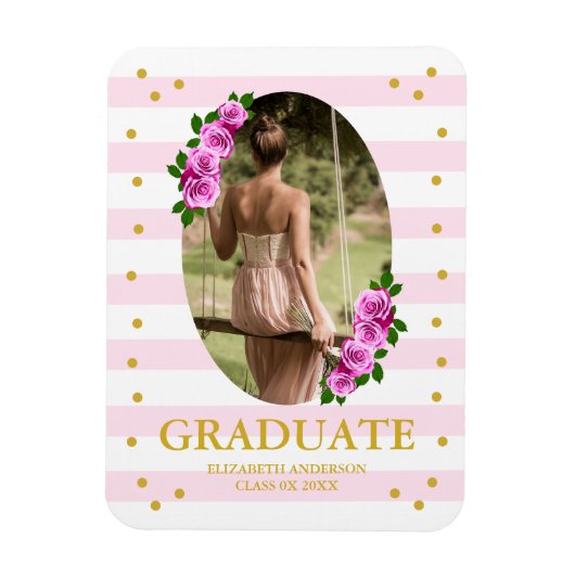 Pink Roses Striped Graduation Brunch Magneet (Verticaal)
