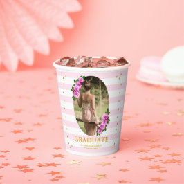 Pink Roses Striped Graduation Brunch Papieren Bekers