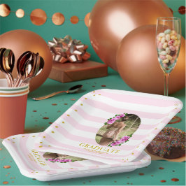 Pink Roses Striped Graduation Brunch Papieren Bordje