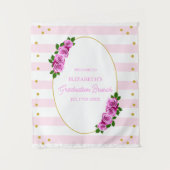 Pink Roses Striped Graduation Brunch Wandkleed (Voorkant)
