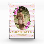 Pink Roses Striped Graduation Fotoblokken (Voorkant)
