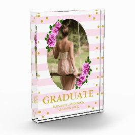 Pink Roses Striped Graduation Fotoblokken