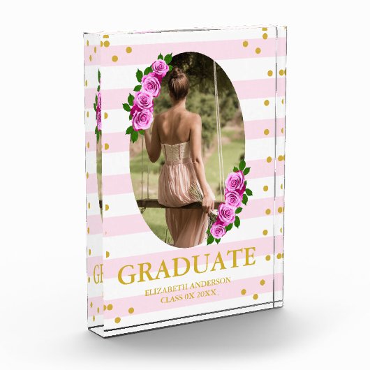 Pink Roses Striped Graduation Fotoblokken (Links)