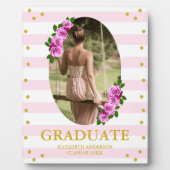 Pink Roses Striped Graduation Fotoplaat (Voorkant)
