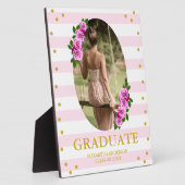 Pink Roses Striped Graduation Fotoplaat (Zijkant)