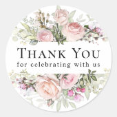 Pink Roses Summer Floral Hartelijk dank Ronde Sticker (Voorkant)