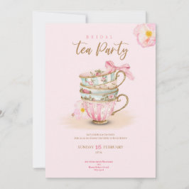 Pink roses tea party bridal shower chic invitation kaart