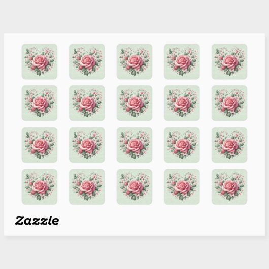 Pink Roses Valentijn Heart Vierkante Sticker (Vel)