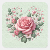 Pink Roses Valentijn Heart Vierkante Sticker (Voorkant)