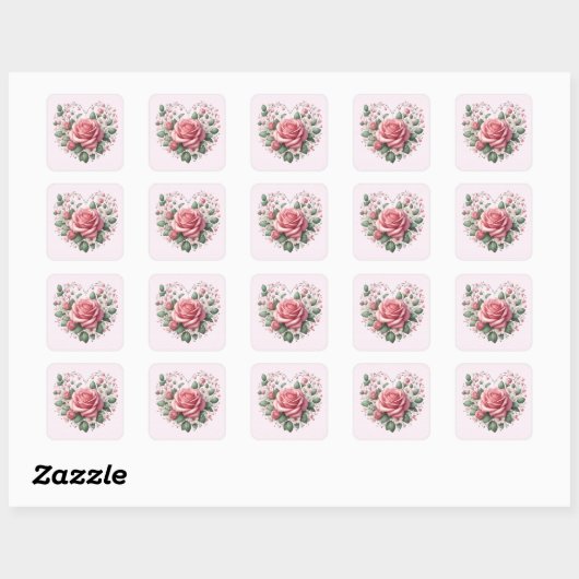 Pink Roses Valentijn Heart Vierkante Sticker (Vel)