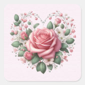 Pink Roses Valentijn Heart Vierkante Sticker (Voorkant)