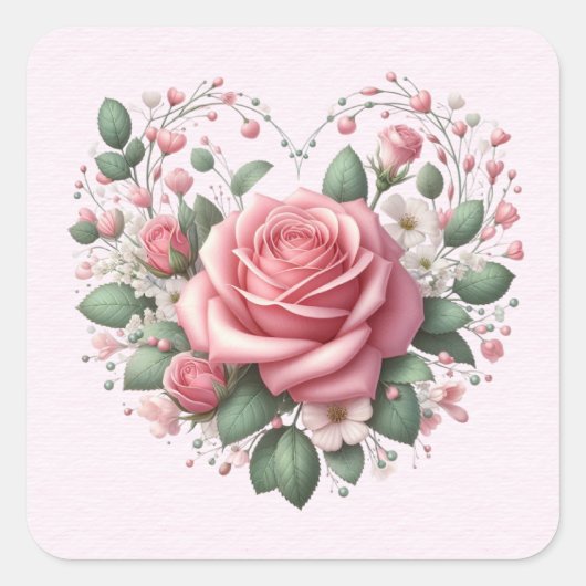 Pink Roses Valentijn Heart Vierkante Sticker (Voorkant)