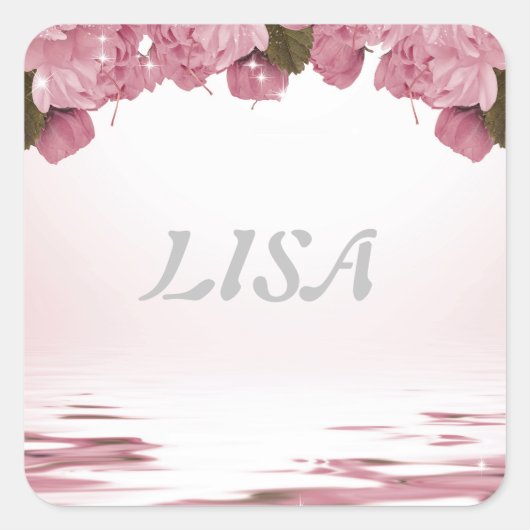 PINK ROSES VIERKANTE STICKER (Voorkant)