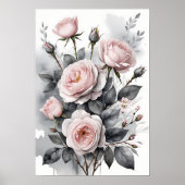 Pink Roses Watercolor Painting Poster (Voorkant)