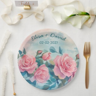 Pink Roses Wedding Engagemen Vrijgezellenfeest CUS Papieren Bordje