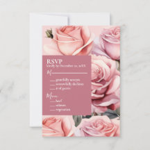 Pink Roses Wedding RSVP Response Kaart