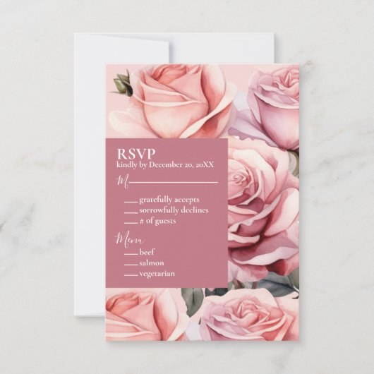 Pink Roses Wedding RSVP Response Kaart (Voorkant)