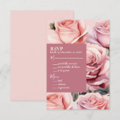 Pink Roses Wedding RSVP Response Kaart (Voorkant / Achterkant)