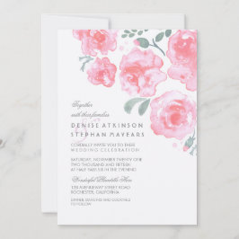 Pink Roses Wedding - Waterverf Uitnodigingen