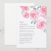 Pink Roses Wedding - Waterverf Uitnodigingen (Voorkant / Achterkant)