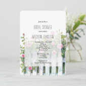 Pink Roses White Picket Fence Bridal Shower Kaart
