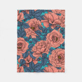 Pink roses with blue leaves on blue fleece deken (Voorkant)