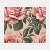 Pink Roses With Brushstroke Leaves  Fleece Deken (Voorkant (Horizontaal))