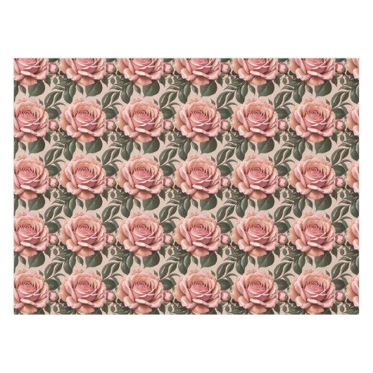Pink Roses With Brushstroke Leaves  Tafelkleed (Voorkant (Horizontaal))