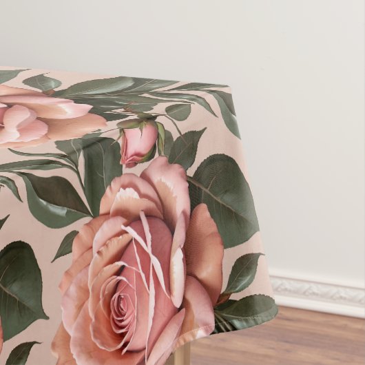 Pink Roses With Brushstroke Leaves Tafelkleed (Voorbeeld)