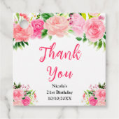 Pink Roses with Foliage Birthday Bedankjes Labels (Voorkant)