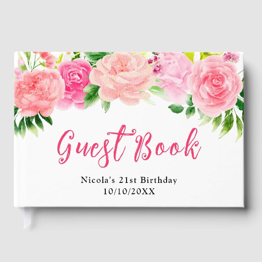 Pink Roses with Foliage Birthday Gastenboek (Voorkant)