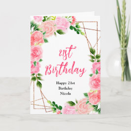 Pink Roses with Foliage Birthday Kaart