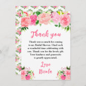 Pink Roses with Foliage Bridal Shower Bedankkaart (Voorkant / Achterkant)
