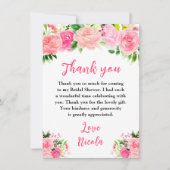 Pink Roses with Foliage Bridal Shower Bedankkaart (Voorkant)