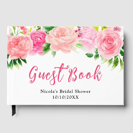 Pink Roses with Foliage Bridal Shower Gastenboek (Voorkant)
