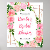 Pink Roses with Foliage Bridal Shower Welcome Poster (Voorkant)
