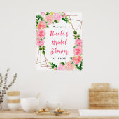 Pink Roses with Foliage Bridal Shower Welcome Poster (Keuken)