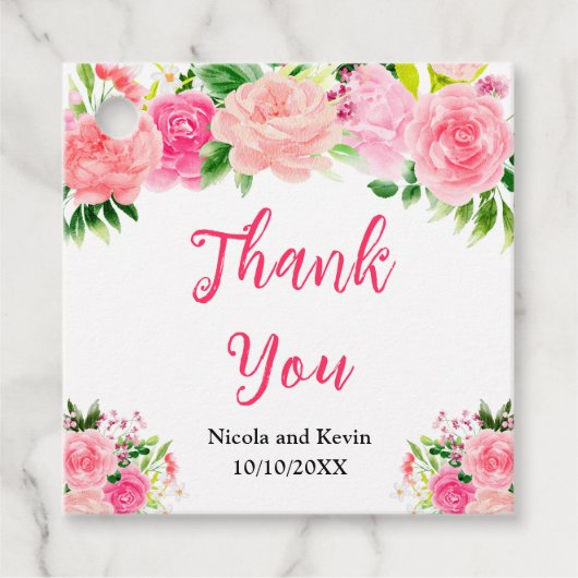Pink Roses with Foliage Wedding Bedankjes Labels (Voorkant)