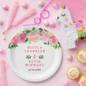 Pink Roses with Foliage Wedding Papieren Bordje (Feest)