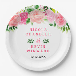 Pink Roses with Foliage Wedding Papieren Bordje