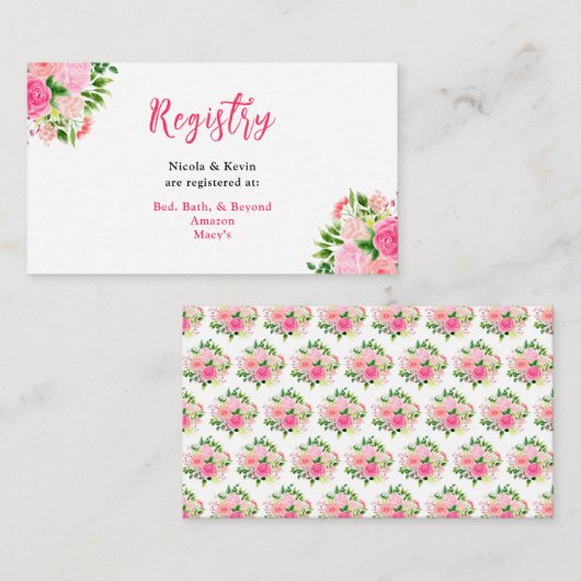 Pink Roses with Foliage Wedding Registry Informatiekaartje (Voorkant / Achterkant)