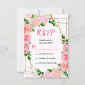 Pink Roses with Foliage Wedding RSVP Kaartje (Voorkant)