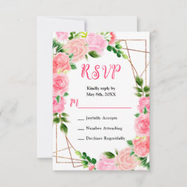 Pink Roses with Foliage Wedding RSVP Kaartje