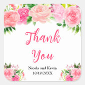 Pink Roses with Foliage Wedding Thank You Vierkante Sticker (Voorkant)