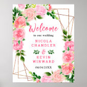 Pink Roses with Foliage Wedding Welcome Sign Poster (Voorkant)