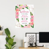 Pink Roses with Foliage Wedding Welcome Sign Poster (Thuiskantoor)