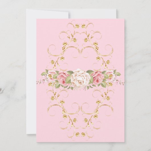Pink Rose's with Gold Bridal Shower Invitation Kaart (Achterkant)